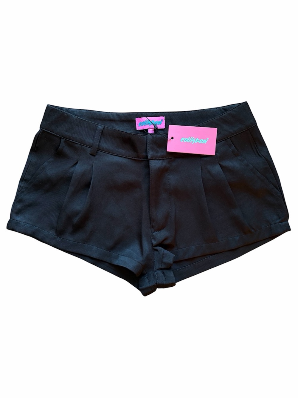 Edikted NWT Black Tailored Shorts Womens Low Rise Mini Dressy Pleated Preppy Y2K